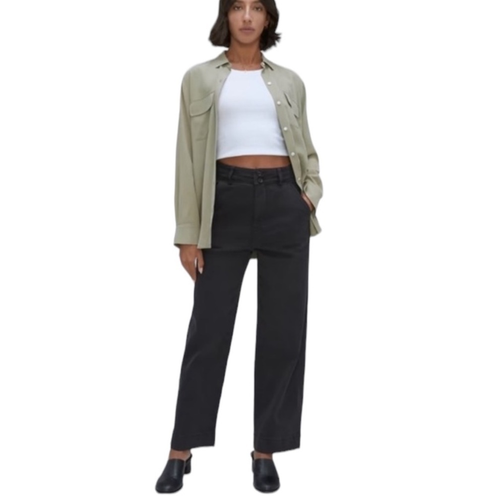 NEW EVERLANE The Organic Wide-Leg Pant High Rise Crop in Black Twill Size 6